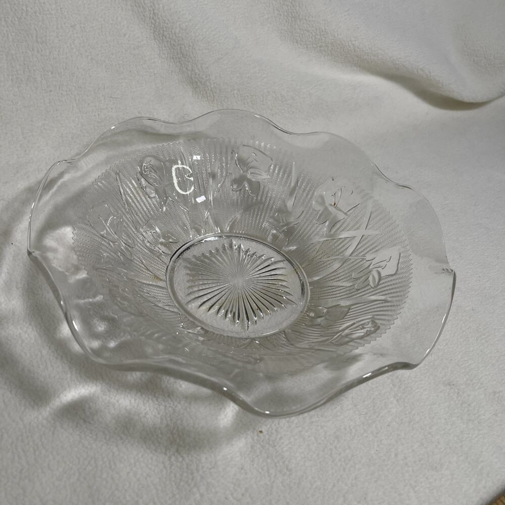Vintage Depression Glass Jeannette Glass Iris Herringbone Ruffled Bowl 11 1/2"